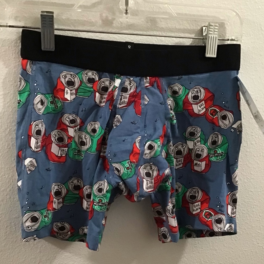 Saxx Blue Boxer Briefs with Fun Cartoon Print